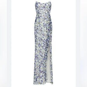Katie May Baby Cakes Strapless Dress High Slit Chiffon Blue Sexy Ruffle Maxi S